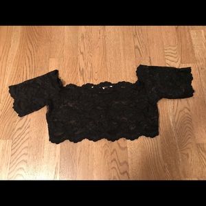 Vintage black stretchy lace half top by VS. EUC